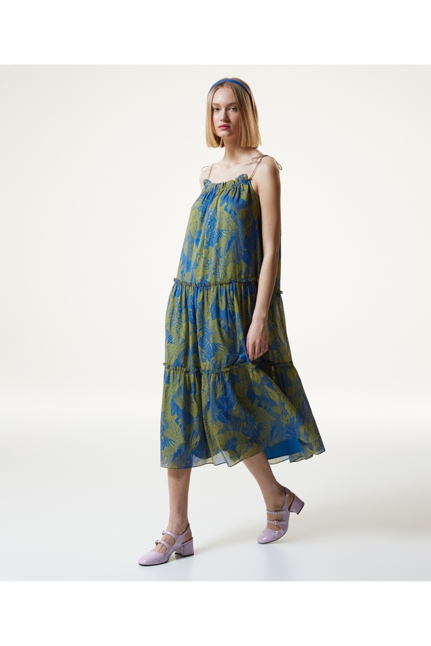 Leaf Pattern Strappy Dress - 1