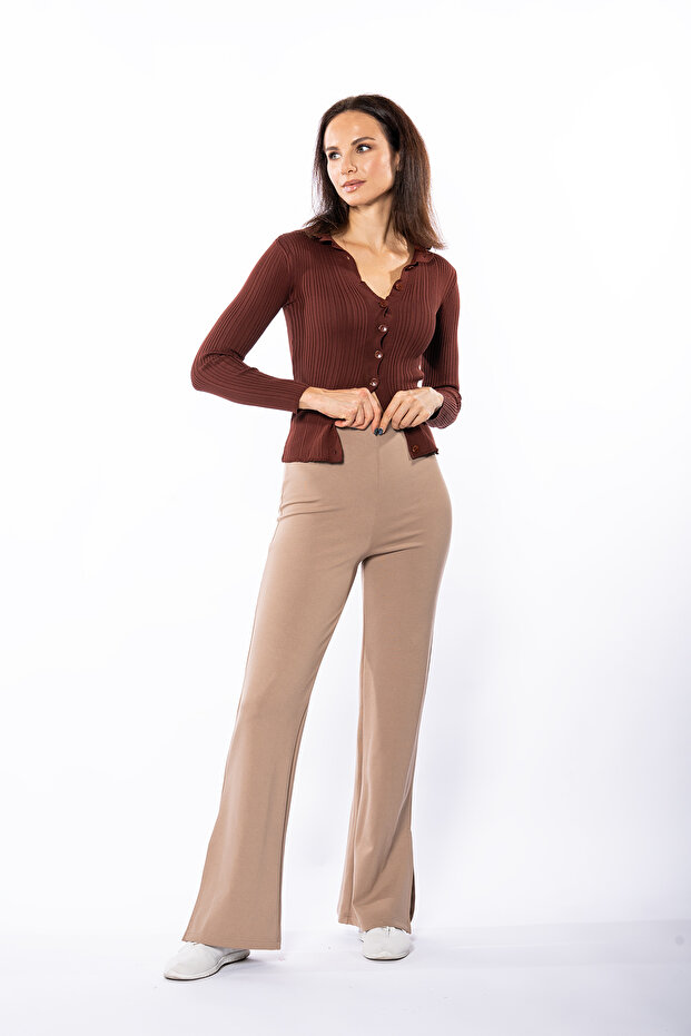 Beige High Waist Side Slit Spanish Leg Tights