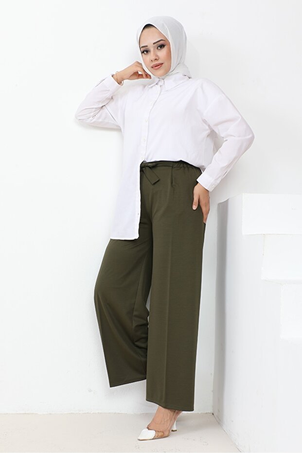 Meva Belted Wide Leg Trousers 648 - Khaki