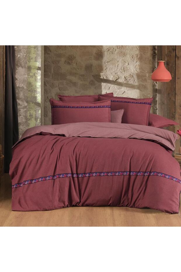 Enrike Claret Red Single 100% Cotton Flannel Duvet Cover Set