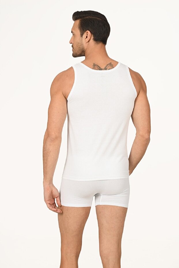 3 Adet, %100 Pamuklu, Basic, Kalın Askılı, Erkek Beyaz Atlet - 2