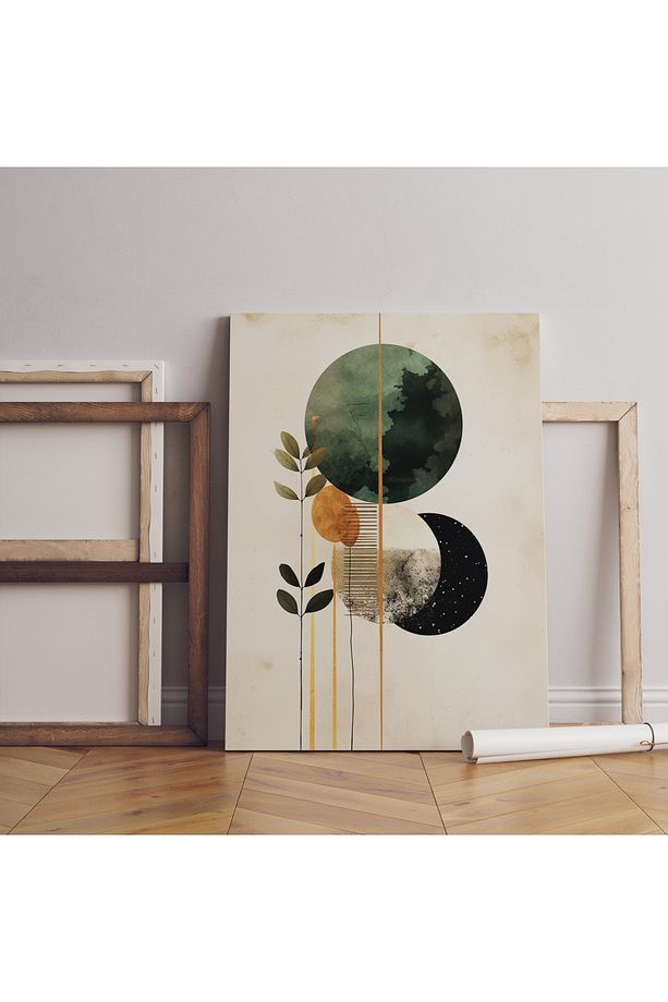 Minimalist Ay ve Çiçek Desenli Kanvas Tablo - 3