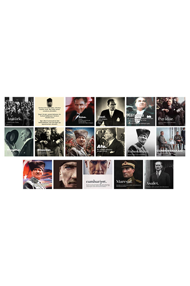 Ataturk Themed Postcard Set (15x15 cm 17 Pieces)