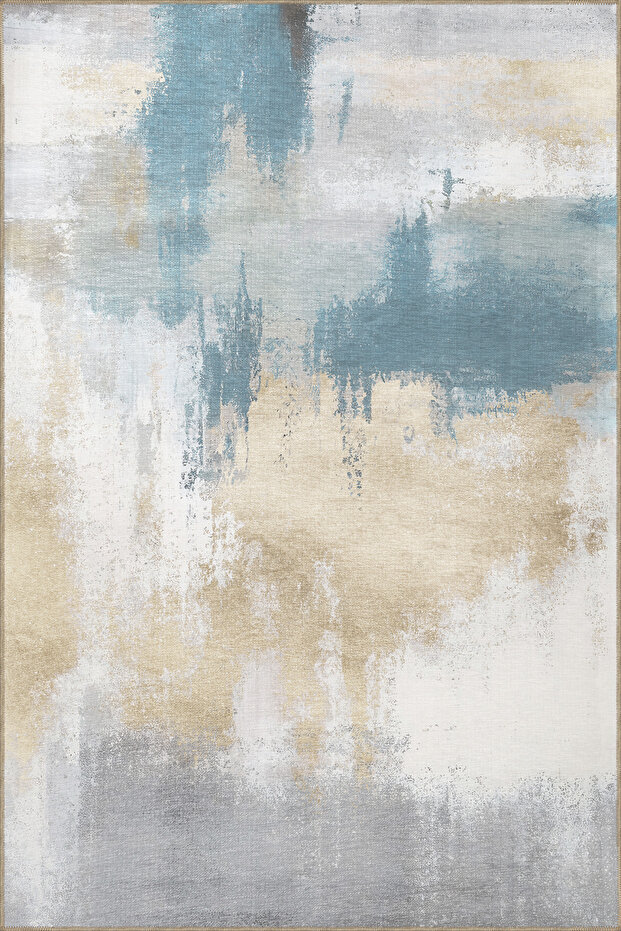 Sdney Blue Beige Themed Powder Abstract Patterned Creative Modern Decorative Carpet 2203