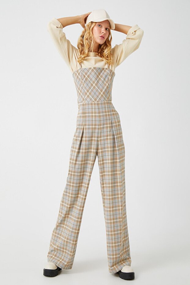 Women's Gray Plaid Jumpsuit