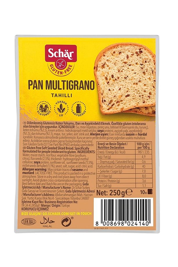 Pan Multigrano Glutensiz Ketenli Ayçekirdekli Ekmek 250 gr (8 ADET) - 1