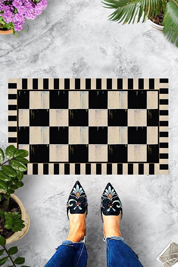 Digital Printed Checkerboard Pattern Decorative Door Mat - 1