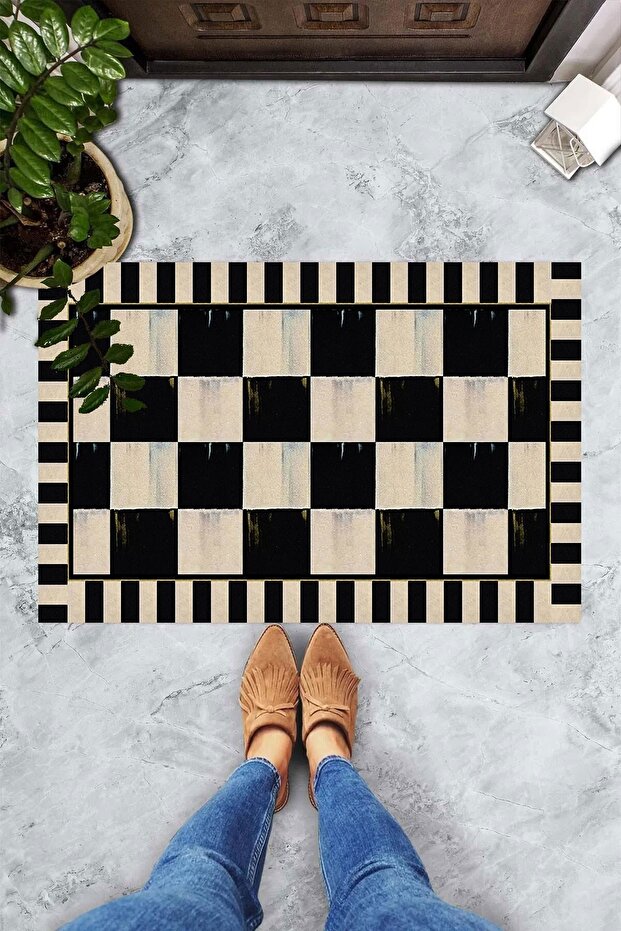 Digital Printed Checkerboard Pattern Decorative Door Mat - 3
