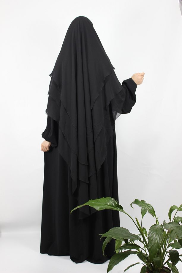 Şal Hazır Peçeli Pratik Eşarp Tesettür Hijab 3 Katman - Örtüsü şifon Sufle üçgen - 1