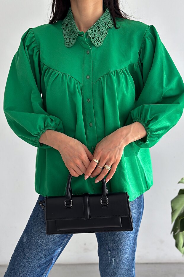 Green Lace Collar Shirt