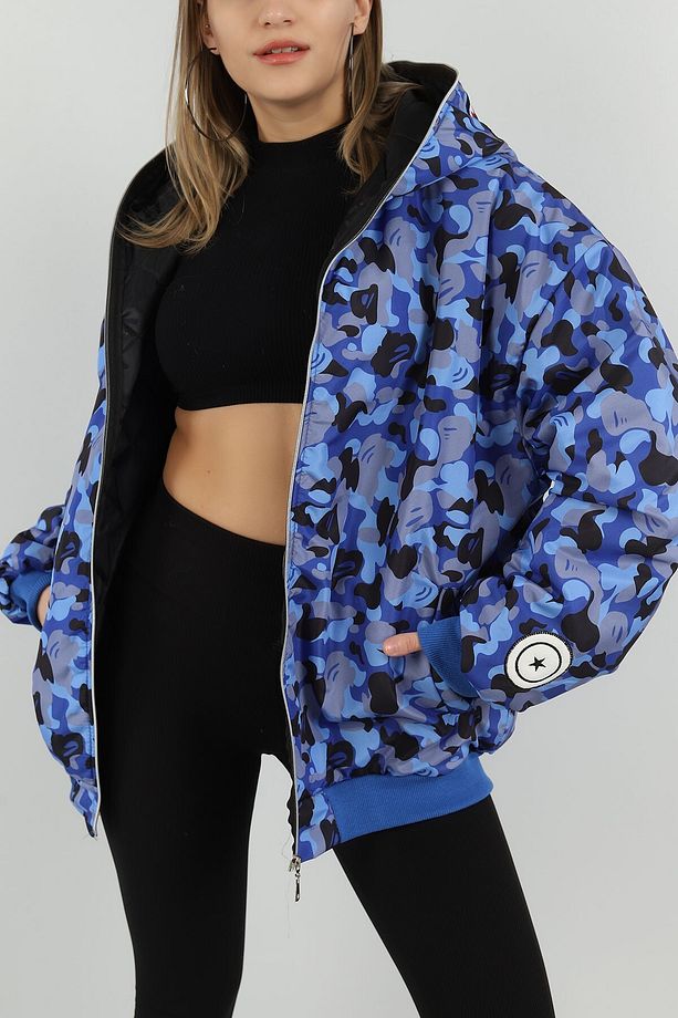 Mevsimlik Rahatlıkta Unisex Mavi Bape Nakış İşlemeli Sonbahar Kış Hırkası - 2