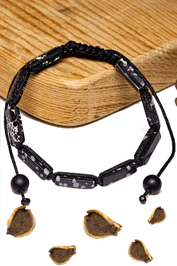 سوار حجر الفاريسيت الأسود المعتمد بقطع مستطيلة الشكل - 2