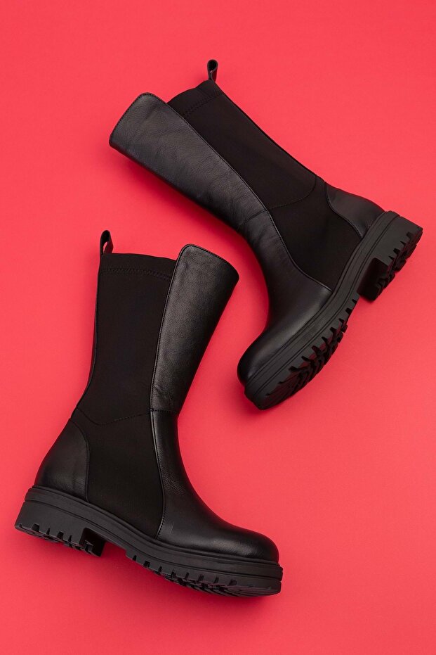 Genuine Leather Flexible Rider Boots with Latex Back Anl.2708