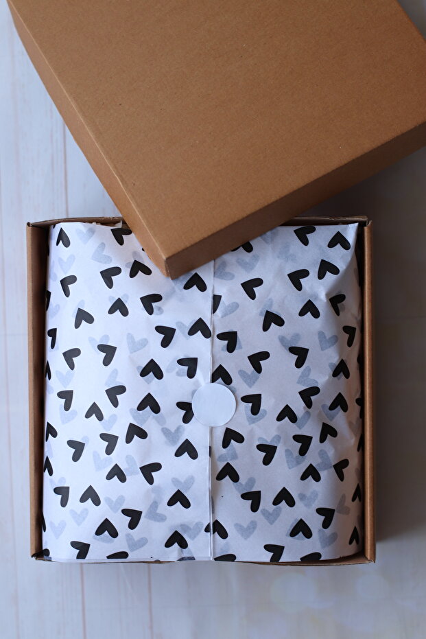 White Tissue Paper with Black Heart Tissue Paper 10 Pieces