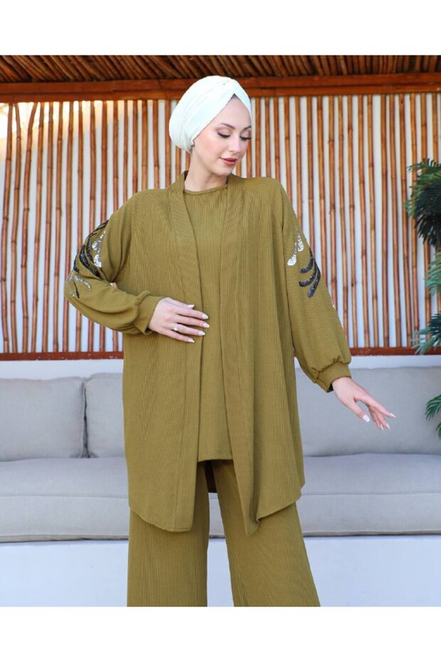 بدلة مطرزة ثلاثية محبوكة - 6