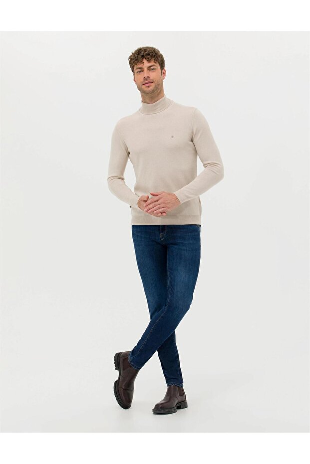 Slim Fit Balıkçı Yaka Basic Triko Kazak - 1