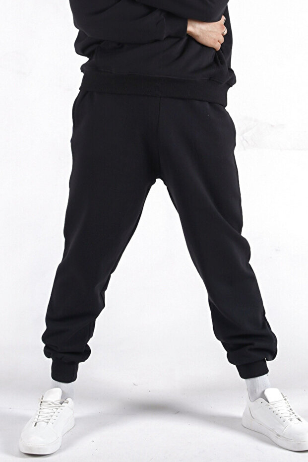 Black Men's Regular Rubber Leg Basic Sweatpants - 3