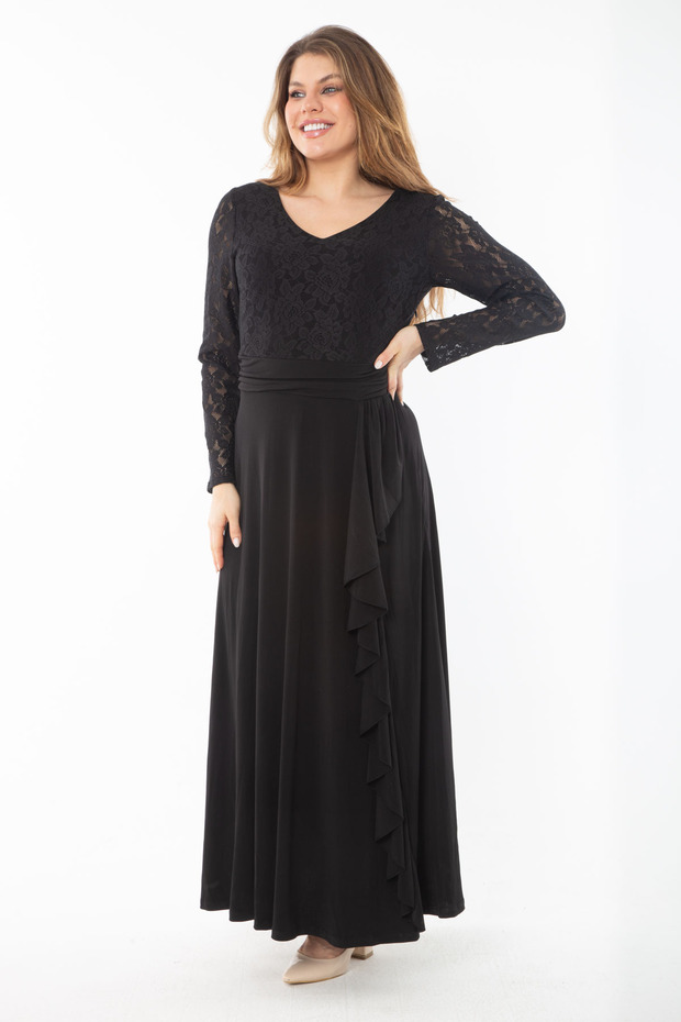 Damska suknia wieczorowa z czarnym topem i falbankami w dużych rozmiarach 65N37343 - 3