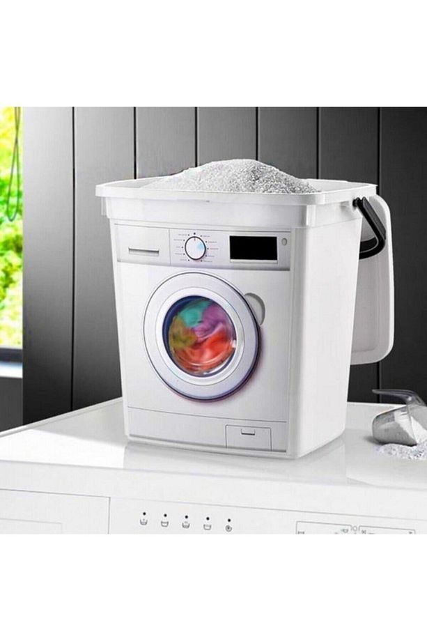 Çamaşır Makinesi Görünümlü Kapaklı Deterjanlık Taşınabilir Deterjan Saklama Kutusu 6 Lt - 3