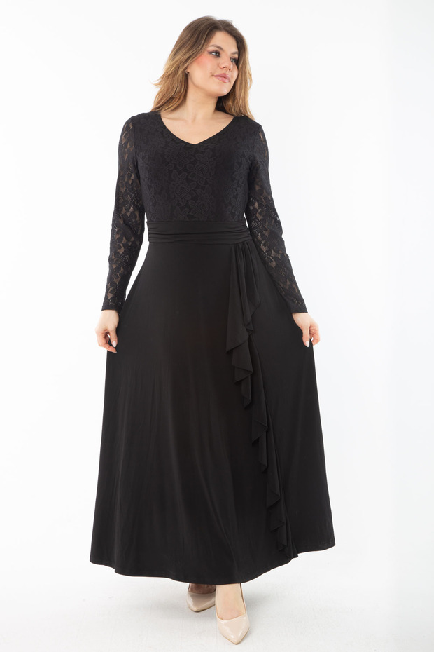 Damska suknia wieczorowa z czarnym topem i falbankami w dużych rozmiarach 65N37343 - 7