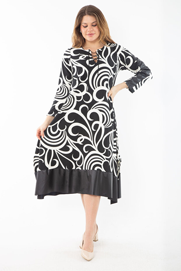 Dámské nadměrně velké šedé šaty s rukávem a sukní Garni a límcem krajkové šaty 65N37355 - 8