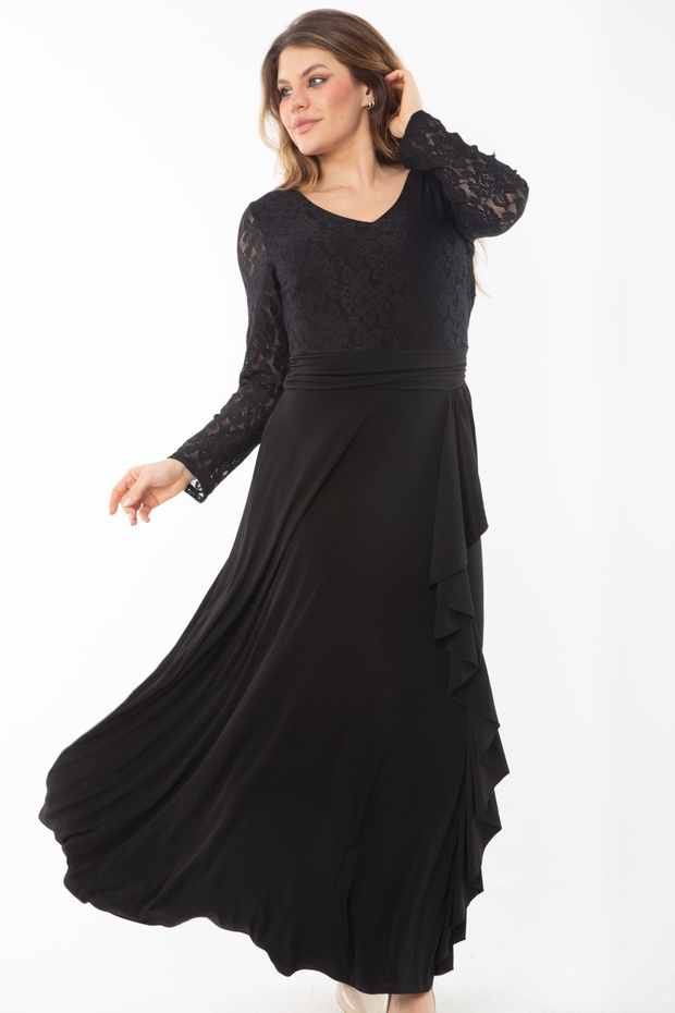 Damska suknia wieczorowa z czarnym topem i falbankami w dużych rozmiarach 65N37343 - 4