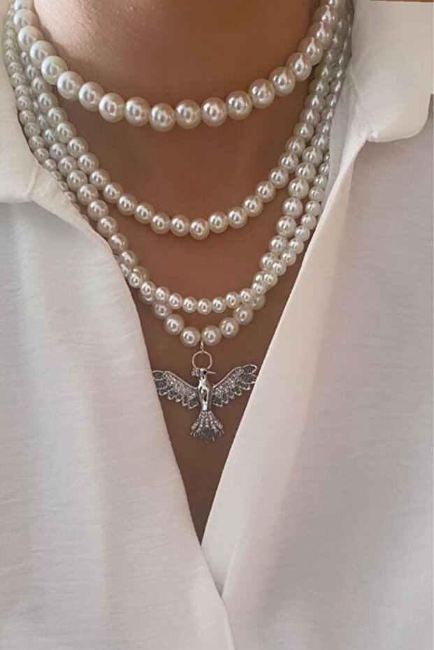 Multiple Pearl Necklace with Ankakuş Figure