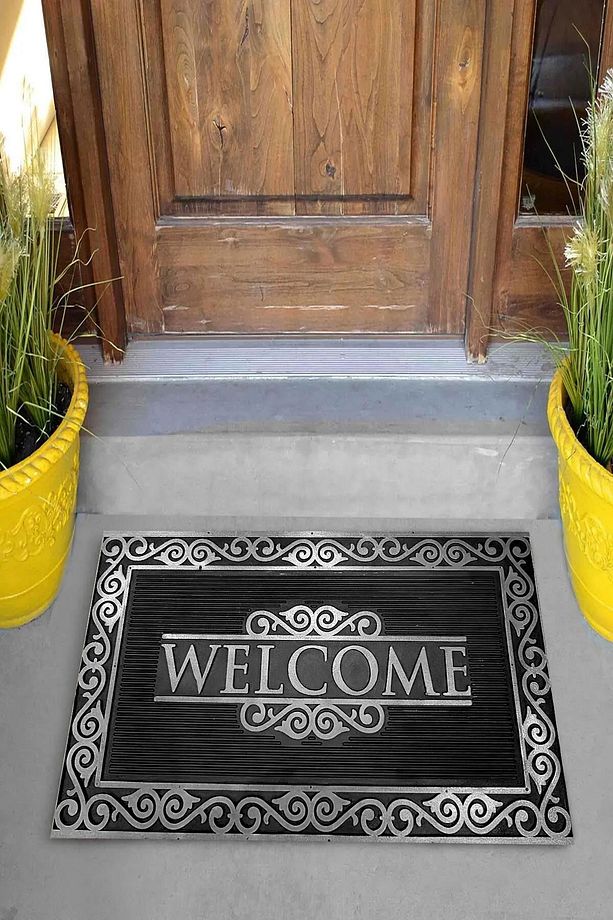 Dijital Baskılı Gümüş Welcome Yazılı Dekoratif Kapı Önü Paspası - 2