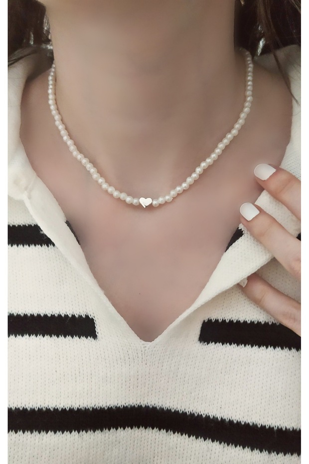 Heart Pearl Necklace - Necklace - Silver Color