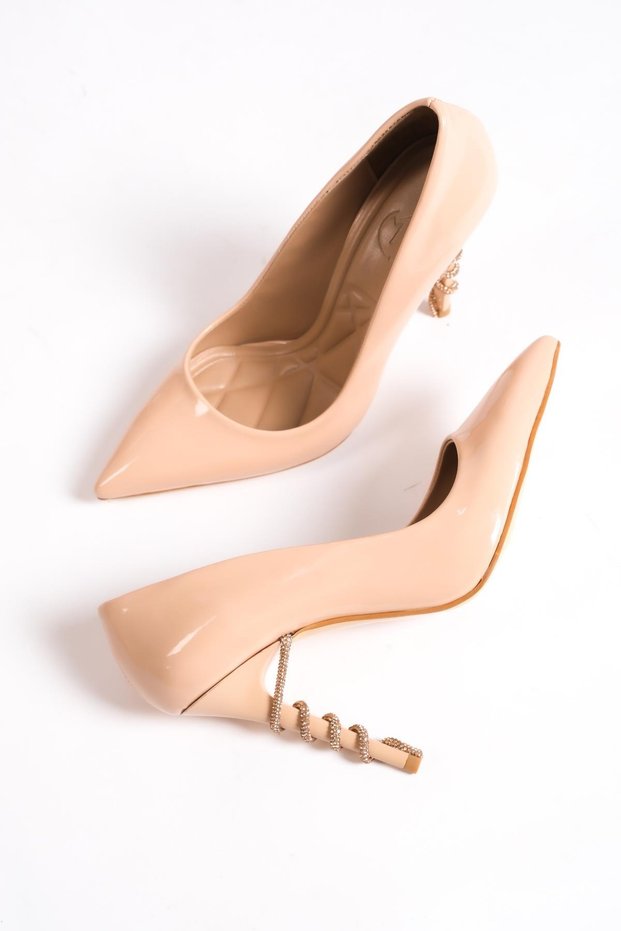 Giga Nude Patent Leather Stoned High Heel Stiletto Evening Dress Shoes