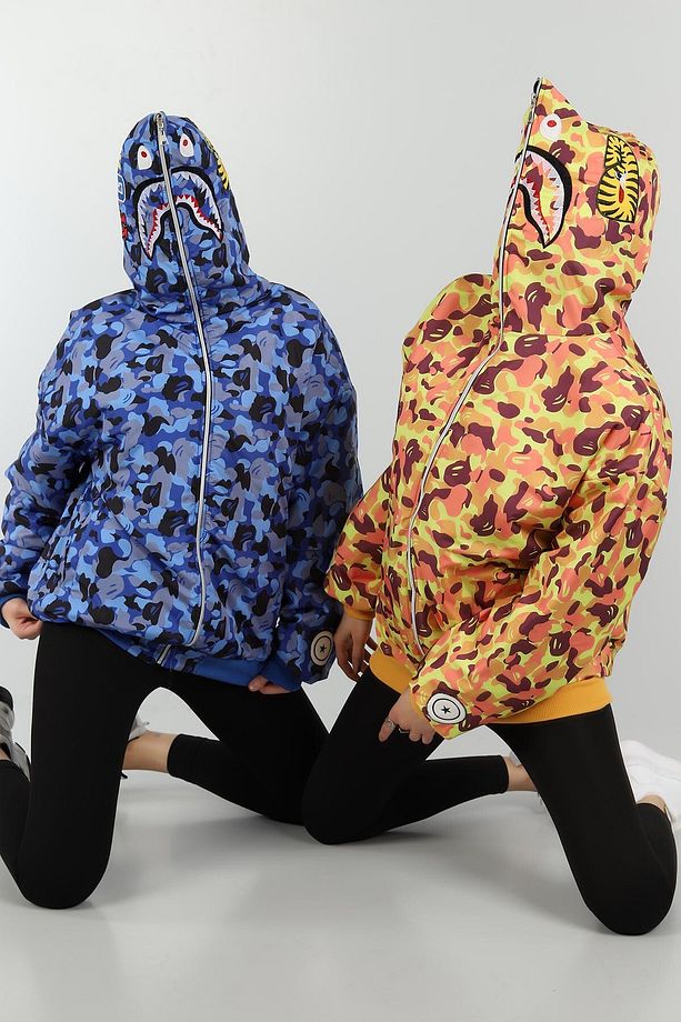 Mevsimlik Rahatlıkta Unisex Mavi Bape Nakış İşlemeli Sonbahar Kış Hırkası - 5
