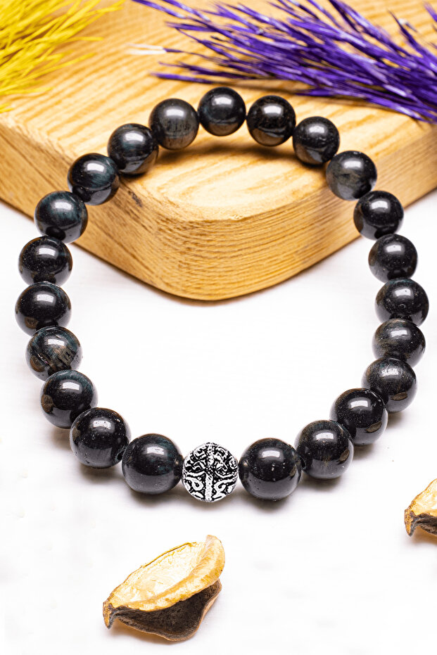 Certified Black Green Tiger Eye Stone Bracelet - With Silver Attachment