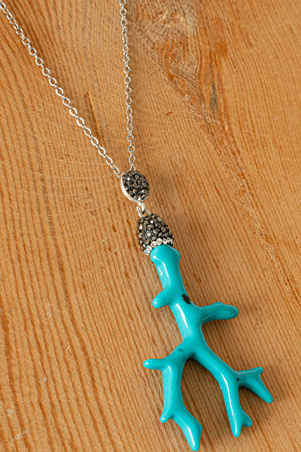 Certified Zircon Stone Synthetic Turquoise Stone Necklace
