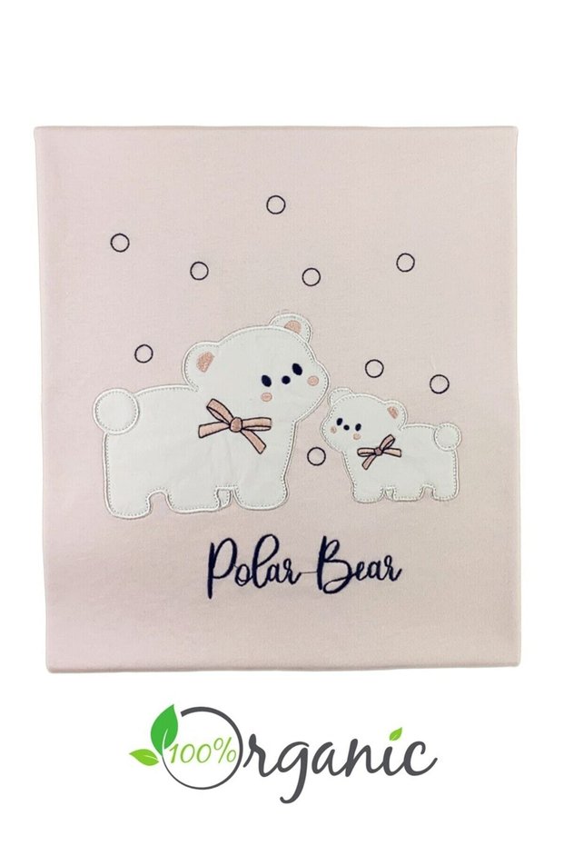 Baby Girl Polar Bear Embroidered 90 X 80 cm Double Layer Cotton Organic Combed Baby Blanket - so