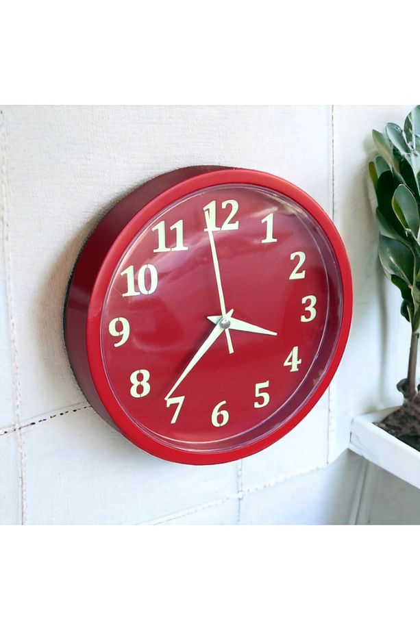 Fosforlu Gece Parlayan Kırmızı Duvar Saati 22 cm 4 Adet Bez Çanta Hediyeli B3 - 5