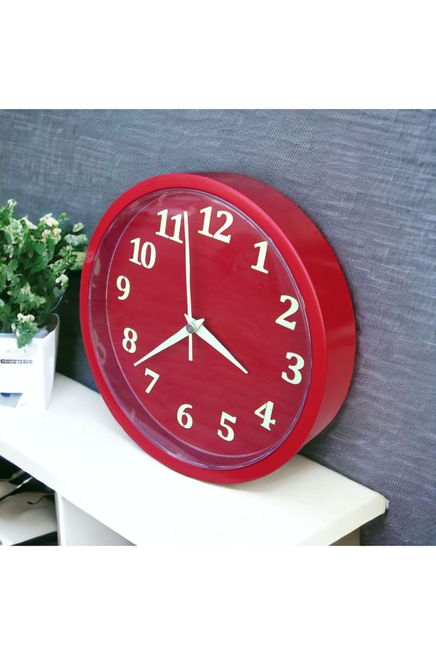 Fosforlu Gece Parlayan Kırmızı Duvar Saati 22 cm 4 Adet Bez Çanta Hediyeli B3 - 4