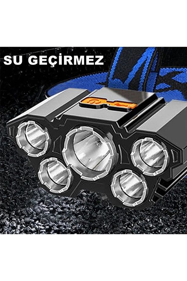 Usb Şarjlı 150w Ultra Güçlü Led Şarjlı 5 Led 5x Cree Led Kafa Feneri Avcı Feneri Balıkçı Kamp Feneri - 7