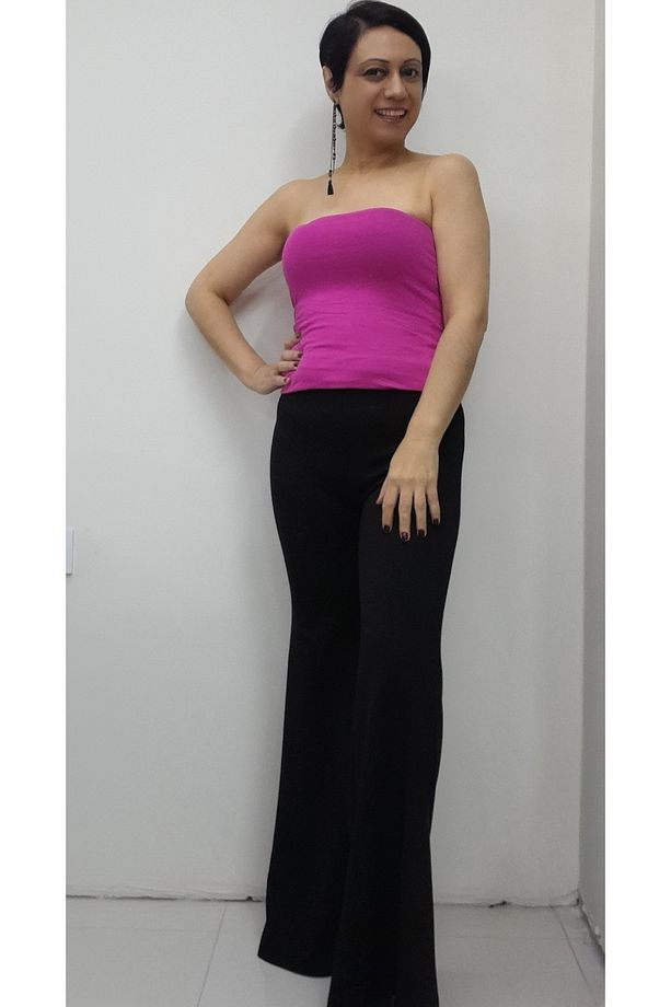 Siyah beli lastikli İspanyol paça çelik örme pantolon - 8