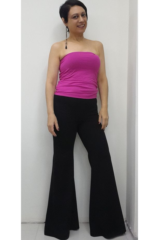 Siyah beli lastikli İspanyol paça çelik örme pantolon - 5