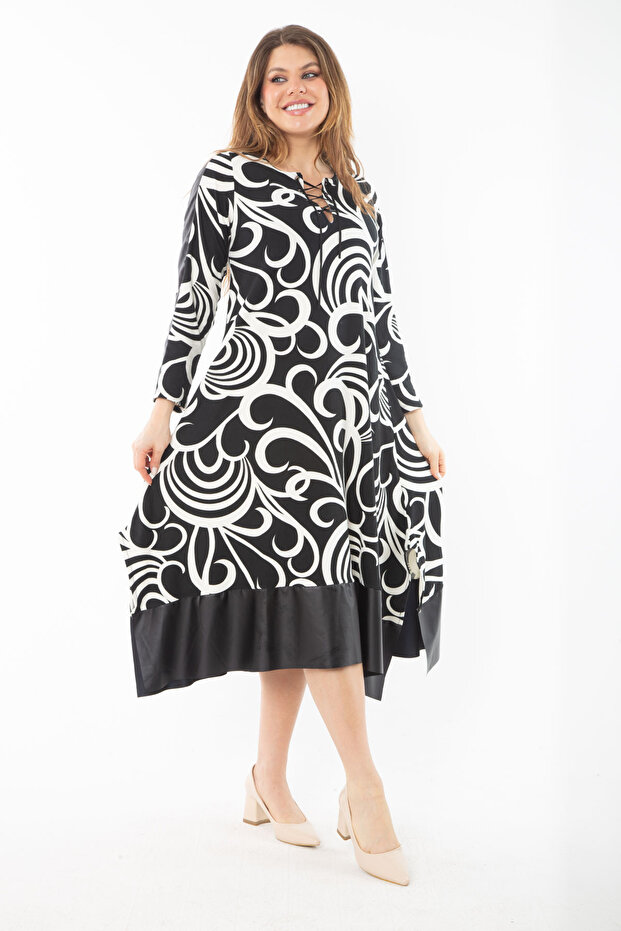 Dámské nadměrně velké šedé šaty s rukávem a sukní Garni a límcem krajkové šaty 65N37355 - 5