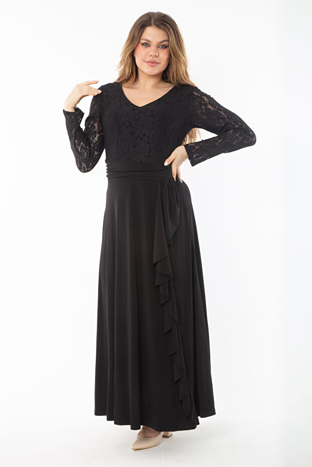Damska suknia wieczorowa z czarnym topem i falbankami w dużych rozmiarach 65N37343 - 2
