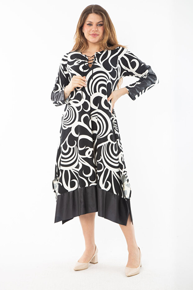 Dámské nadměrně velké šedé šaty s rukávem a sukní Garni a límcem krajkové šaty 65N37355 - 4