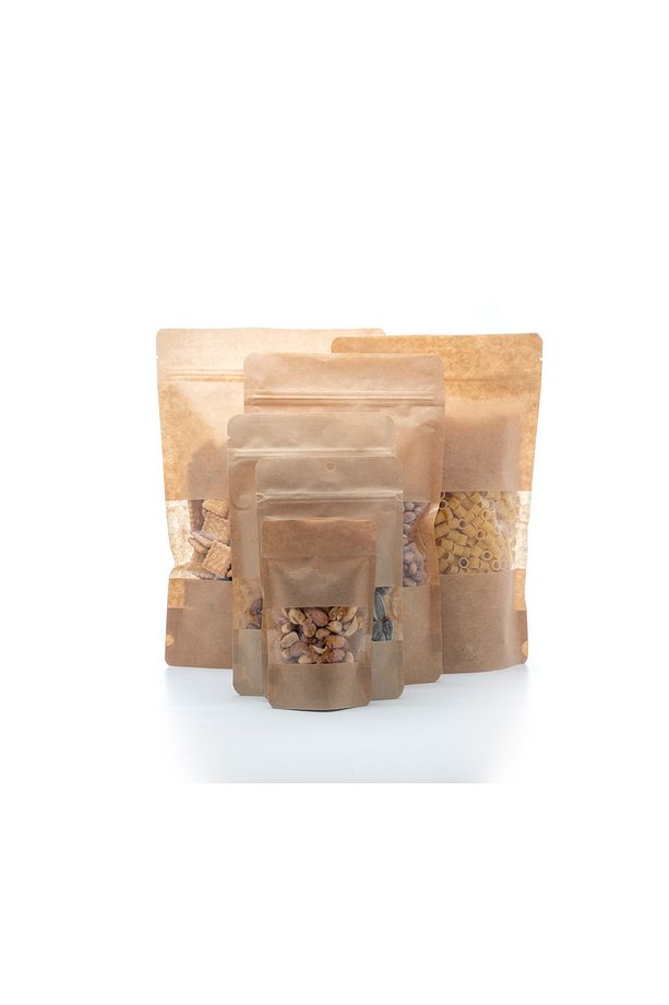 Pencereli Kilitli Kraft Doypack Poşet 20x30- 50 Adet - 1