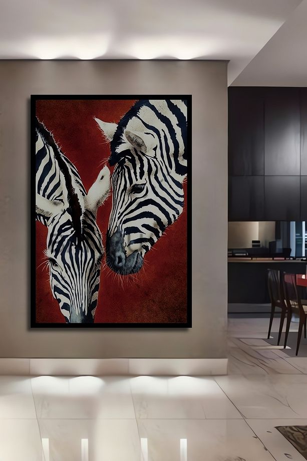 Dekoratif Modern Soyut Zebra Ahşap Tablo Çerçeve Görünümlü Dikey Duvar Dekorasyon Tablosu - 1