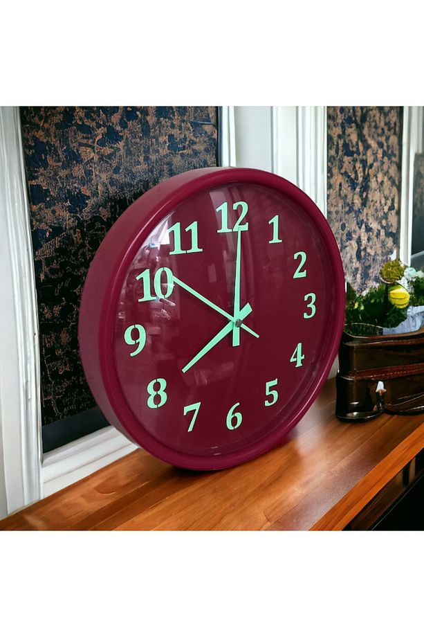 Fosforlu Gece Parlayan Kırmızı Salon Duvar Saati 28 cm 4 Adet Bez Çanta Hediyeli B8 - 8
