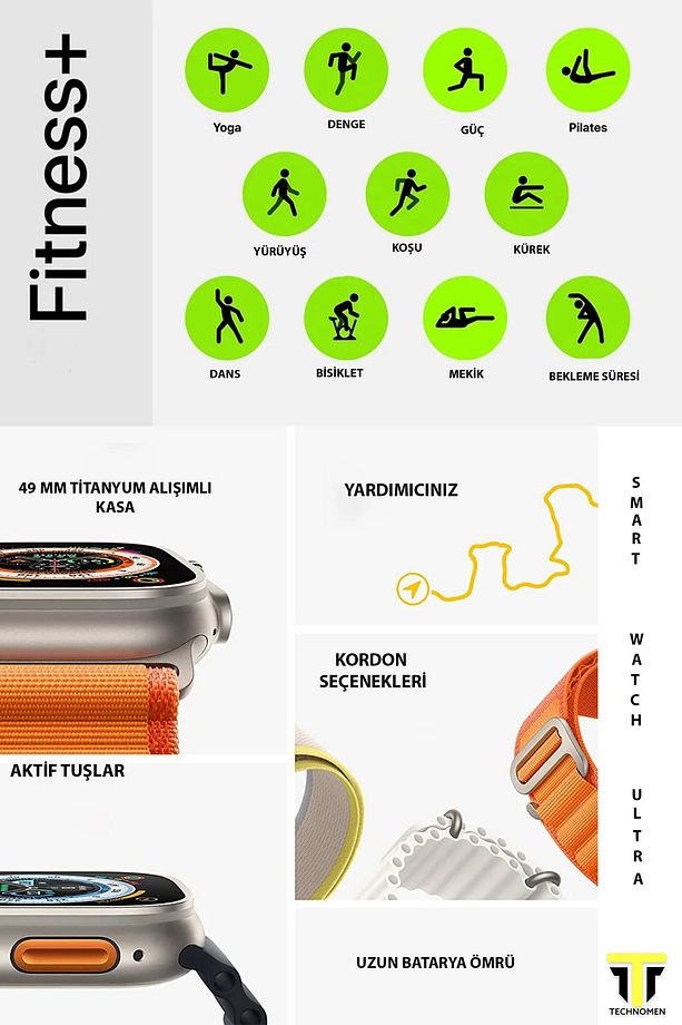 Akıllı Saat Y60 Ultra Plus 7 Kordon ve M4 Akıllı Bileklik Kasa Koruma Hediyeli Smart Watch - 4