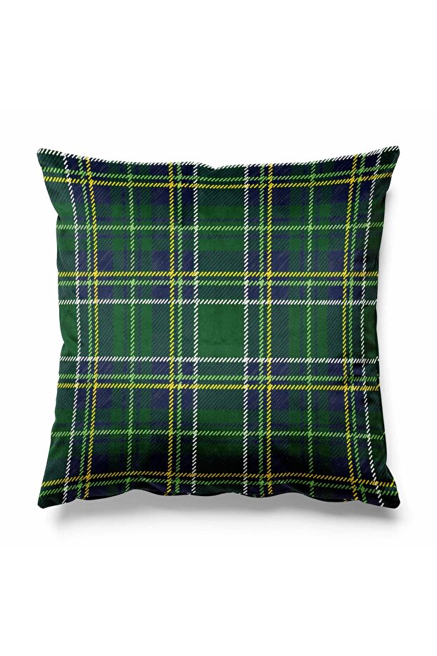 Double Sided Printed Suede Throw Pillow Cover with Plaid Pattern on Green Background Christmas Christmas