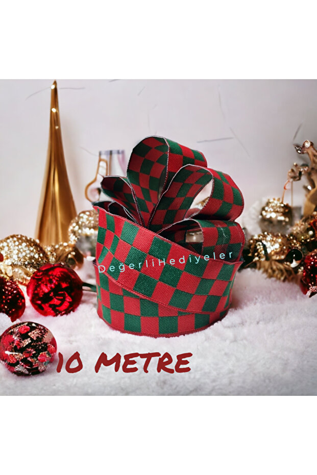 10 METERS Red Checkerboard Christmas Box Tree Decoration Ribbon 3cm