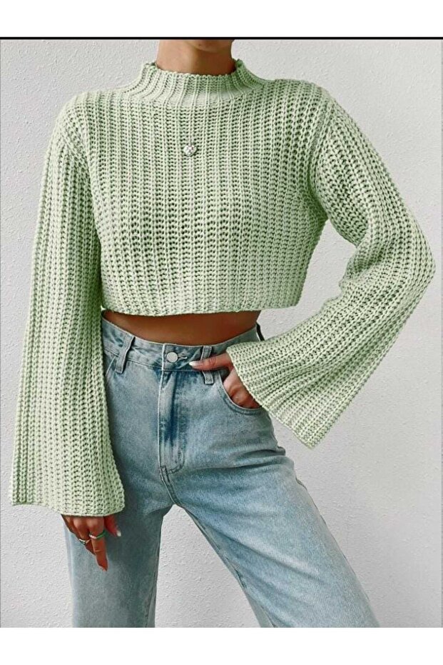 Crop Model İspanyol Kol Triko Kazak - 2