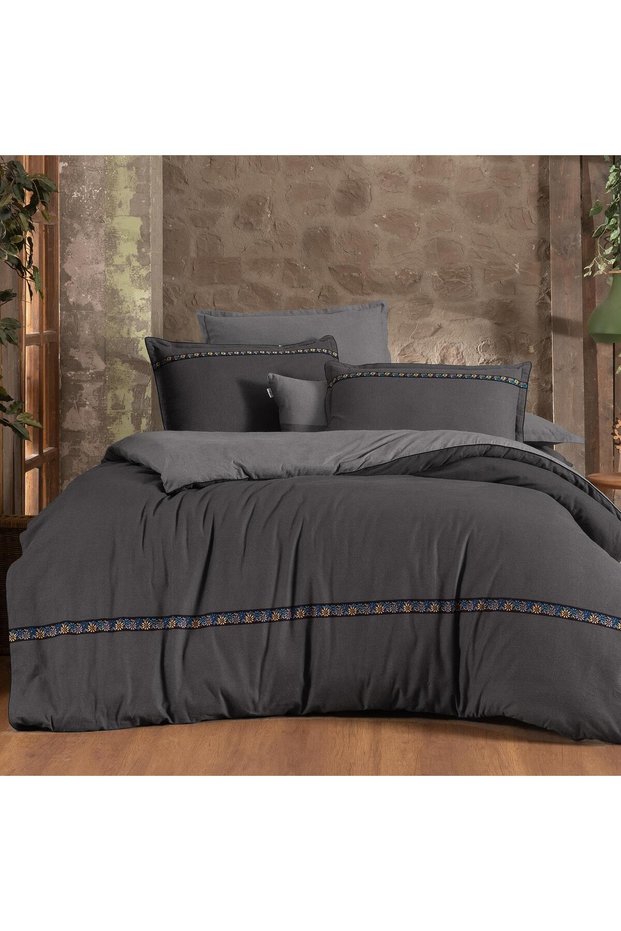 Enrike Gray Single 100% Cotton Flannel (PANEN) Duvet Cover Set